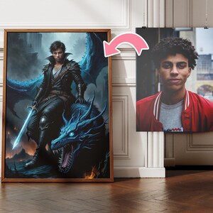 Custom Dragon Warrior Portrait | Knight with Dragon Portrait From Photo | GOT Portrait | Custom Fantasy Portrait | Gift for Him | Dad Gifts image 2