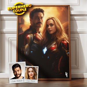 Custom Superhero Couple Portrait from Photo, Gift for Couples, Anniversary Portrait, Fantasy Couple Portrait, Father&#39;s Day Gifts, Dad Gifts