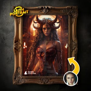 Custom Devil Portrait from Photo, Halloween Portrait Gift, Personalized Portraits, Fantasy Lilith Art, Gift For Her, Dark Gothic Demon Girl