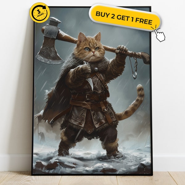 Custom Viking Cat Portrait, Custom Pet Portrait, Animal portrait, Portrait From Photo, Gifts For Cat Lover, Digital Pet Portrait,Warrior Cat