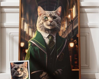 Custom Wizard Cat Portrait, Cat Portrait, Magician Cat Portrait, Wizard Pet Portrait, Gift For Wizard Fans, Cat lover gift, Funny Cat Gift