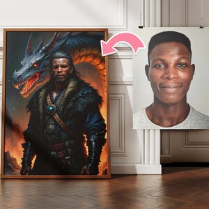 Custom Dragon Warrior Portrait | Knight with Dragon Portrait From Photo | GOT Portrait | Custom Fantasy Portrait | Gift for Him | Dad Gifts image 3
