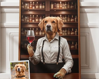 Custom Bartender Pet Portrait, Dog Drinking Beer, Beer Lover Gift, Drinking Pet Portrait, Christmas Gift, Gentleman Pet  Portrait, Cat Gift