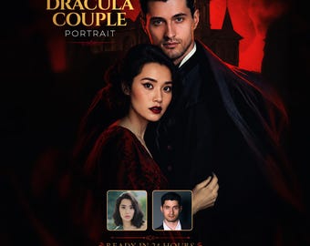 Retrato personalizado de pareja de vampiros Drácula / Regalo gótico y espeluznante de Halloween para parejas / Archivo digital
