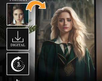 Custom Wizard Portrait, Portrait from photo, Magician Portrait, Mother&#39;s Day Gift, Best Friend Gift, Witch Portrait, Personalized Portraits