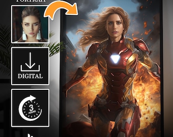 Custom Iron Woman Portrait, Personalized Superhero Gift (Digital Download)