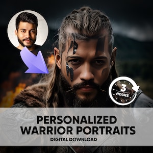 Aangepast realistisch portret krijger, gepersonaliseerde portretten, aangepast Viking-portret van foto, historisch portret speciaal, digitale download
