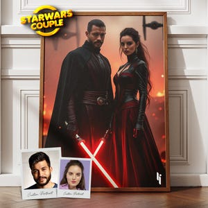Retrato de pareja personalizado de Star Wars, retrato de pareja Jedi personalizado, retrato familiar, el mejor regalo para pareja, regalo del Día del Padre, retrato personalizado