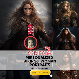 Vikingvrouwportret gepersonaliseerd canvas, aangepast Vikingportret van foto, Viking-familieportret, historisch portret, portret krijger