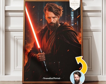 Custom Star Wars Portrait from Photo, Personalized Jedi Gift for Him, Unique Birthday Present, Digital Download