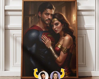 Custom Superhero Couple Portrait from Photo | Personalized Superhero Poster for Comic & Movie Fans