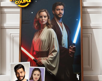 Custom Star Wars Couple Portrait from Photo, Jedi Portrait , Gift For Star Wars Fans,