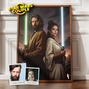 Custom Star Wars Couple Portrait, Custom Jedi Couple Portrait, Family Portrait, Best Gift for Couple, Mother&#39;s Day Gift, Custom Portrait