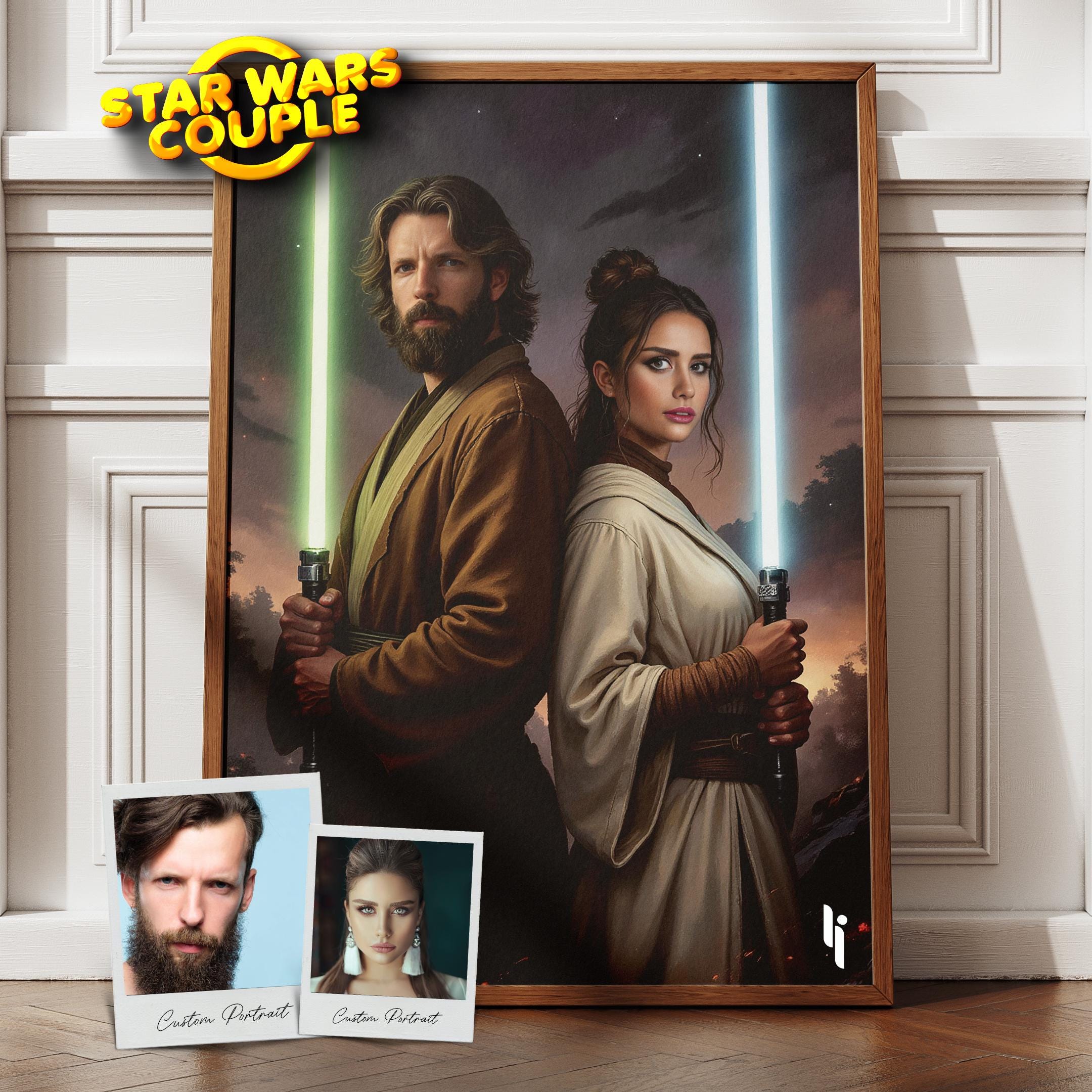 Custom Star Wars Couple Portrait, Custom Jedi Couple Portrait, Family Portrait, Best Gift for Couple, Mother's Day Gift, Custom Portrait