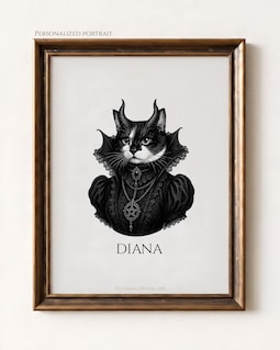 Custom Devil Cat Portrait From Photo, Gothic Halloween Pet Portrait, Monochrome Pet Wall Art