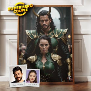Custom Superhero Couple Portrait from Photo, Gift for Him or Her, Gift for Couples, Fantasy Couple Portrait, Valentine&#39;s Day Gift, Hero Art