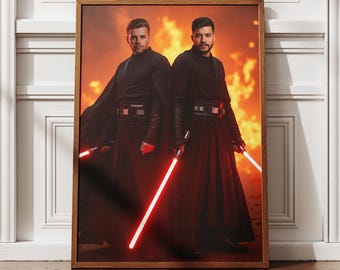 Personalisiertes Star Wars Portrait für Zwei Männer Portrait vom Foto | Personalisierte Jedi Kunst | Digitales Geschenk für Star Wars Liebhaber