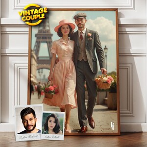 Custom Vintage Couple Portrait from Photo, Gift for Couples, Gift for Him, Gentleman Portrait, Valentine&#39;s Day Gift, Lady Portrait, Wall Art