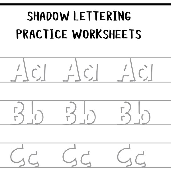 Shadow Lettering Practice Worksheets | Easy and Simple | Digital Download