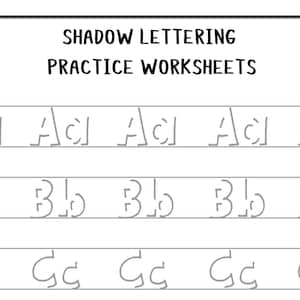 Hojas de práctica de lettering de sombras / Fáciles y sencillas / Descarga digital