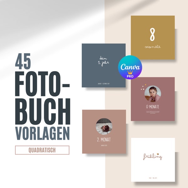 45 photo book templates (square) for Canva Pro, photo album, baby album, family photo book, yearbook, template, digital file for download