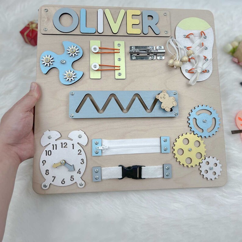 Personalized Busy Board for Kids, Activity Board, Sensory Toys, 1 Year