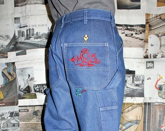 Jeans da carpentiere ricamati personalizzati vintage realizzati negli Stati Uniti