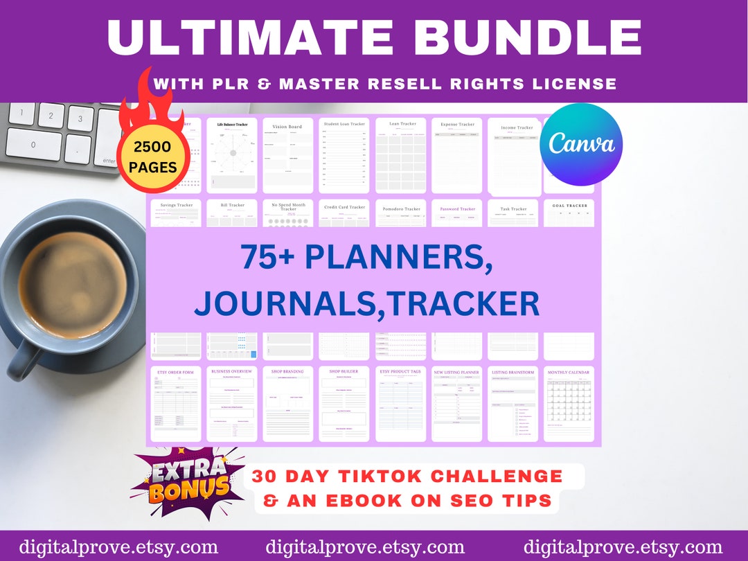 Ultimate Bundle of Digital Planners, Trackers, and Journals With PLR