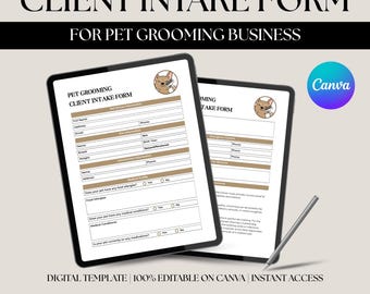 Pet Grooming Client Intake Form, Editable Canva Business Template, Dog Grooming Forms, Printable Pet Care Business Template