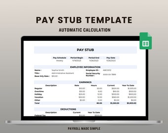 Easy To Use Paystub Template For Small Business, Editable Paystub Template With Automatic Calculation, Printable Earnings Statement