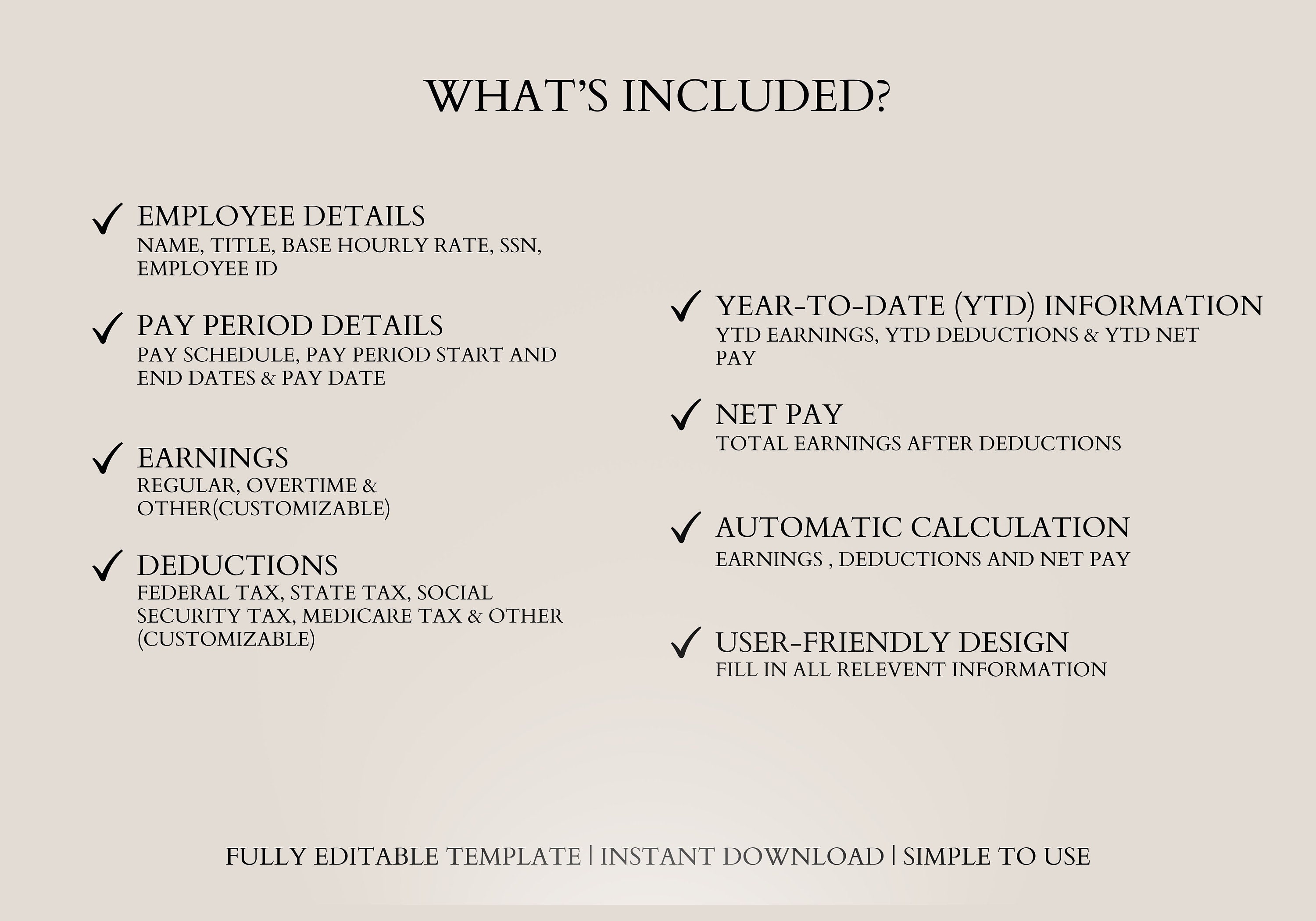 Easy to Use Paystub Template for Small Business, Editable Paystub ...