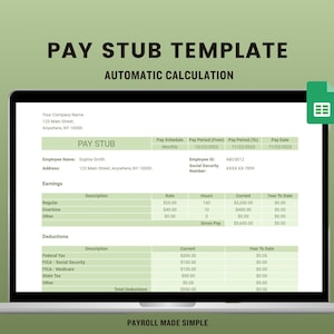 Easy To Use Paystub Template For Small Business, Editable Paystub Template With Automatic Calculation, Earnings Statement for Contractors