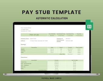 Easy To Use Paystub Template For Small Business, Editable Paystub Template With Automatic Calculation, Earnings Statement for Contractors