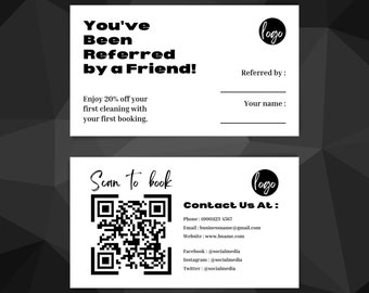 Cleaning Business Referral Card Template, Refer A Friend Card, Small Business Referral Card, Editable Card Template, Scan To Book QR Code