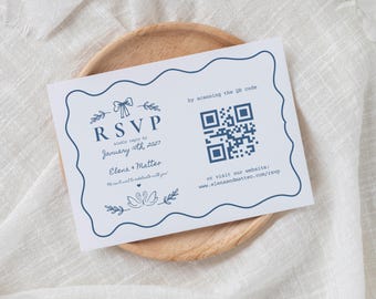 Wedding Rsvp Invitation Card Template, Printable Rsvp Invitation Card, Blue Modern Minimalist Wedding Invite, Editable Canva Template