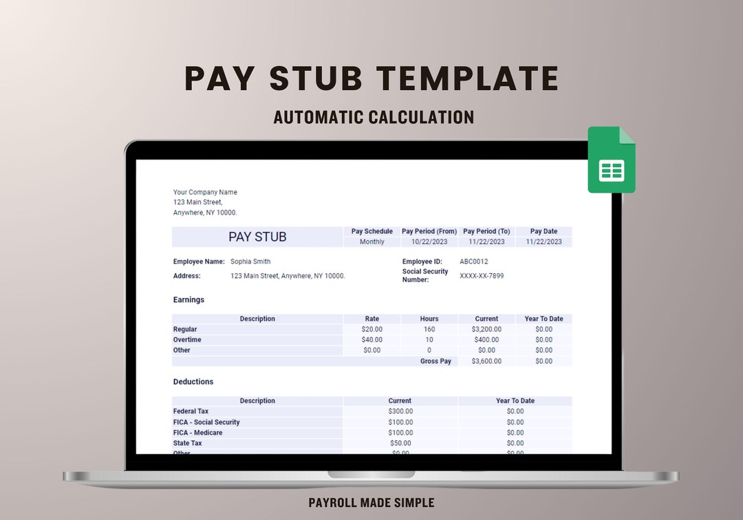 Easy to Use Paystub Template for Small Business, Editable Paystub Easy to Use Paystub Template for Small Business, Editable Paystub