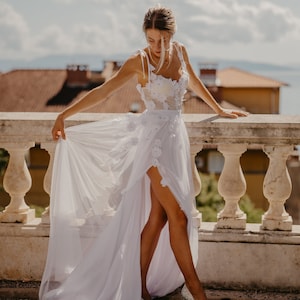 Robe de mariée de mariage sur mesure Robe corset faite main avec fleurs 3D Soutien-gorge push-up bustier sur mesure Mariée sur mesure