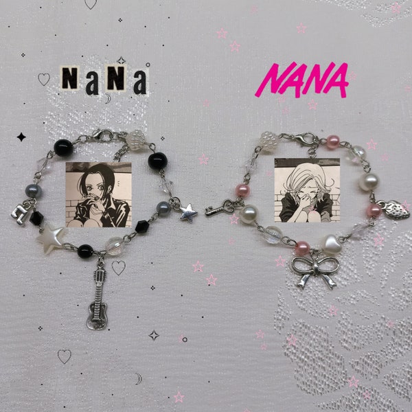 Nana Bracelet, Hachi Bracelet, Anime Bracelet, black Bracelet, Pink Bracelet, Friendship Bracelet, Nana Charm, Nana, Hachi, Nana Anime