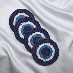 Handmade Crochet Evil Eye Coasters-Boho Home Decor
