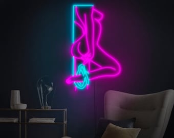 female body neon sign, undressing woman design neon sign, lady neon decor sign, model pose wall art, model pose neon decor