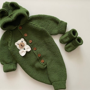 Knitted Baby Romper and Booties, Newborn Baby Clothes, Handmade Baby Gift, Newborn knitted clothing