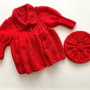 Knitted Red Baby Girl Cardigan, Baby Girl Clothes, Handmade Cardigan for Baby Shower Gift
