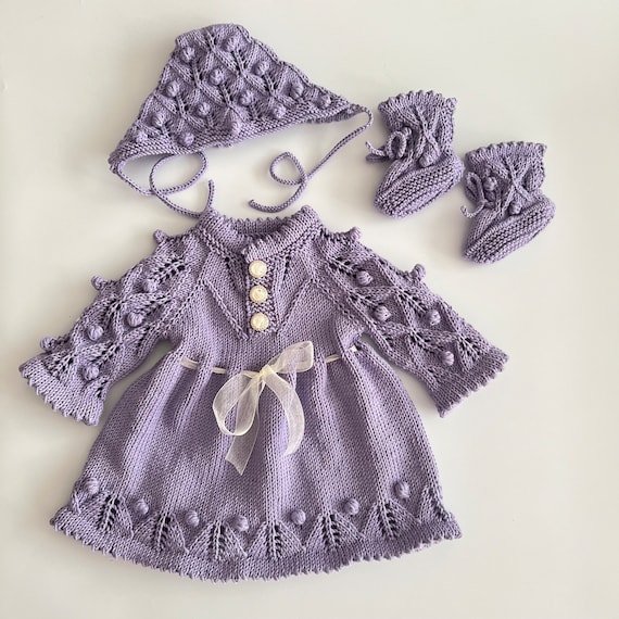 PURPLE KNITTED DRESS, NEWBORN PURPLE KNITTED DRESS, NEWBORN