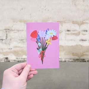 Per te biglietto, biglietto di auguri con mazzo di fiori, biglietto illustrato di primavera, festa della mamma, compleanno