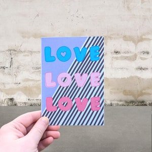 Drie keer liefde, drievoudige hedendaagse wenskaart, Valentijnsdag, vrienden, Moederdag