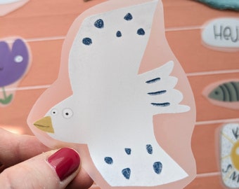 Bügelbild Taube "Paloma" weiß grau cool Mini Aufbügler Möwe Vogel