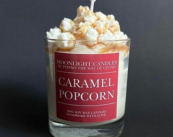 Duftkerze „POPCORN“ im Glasgefäß (320 ml) — Kerze im Glas — Scented candle — Handgefertigte Kerze — Duft Popcorn Karamell Vanille