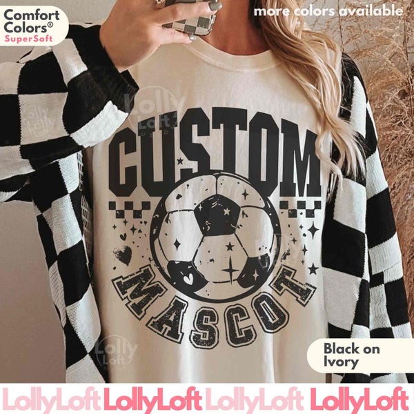 Custom Checkered Soccer Shirt, COMFORT COLORS® Tee, Personalize Your Gameday Team Mascot And Colors