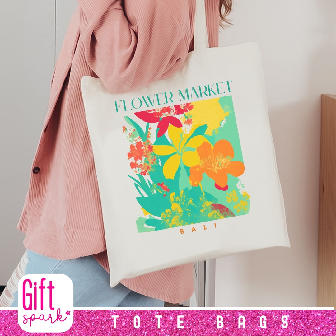 Bali Flower Market Tote Bag Best Friend Gift Reusable Canvas Etsy