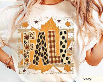 Fall Shirt, Leopard Plaid Autumn Graphic Tee, Floral Patchwork Fall Shirt, Comfort Colors Thanksgiving Tee